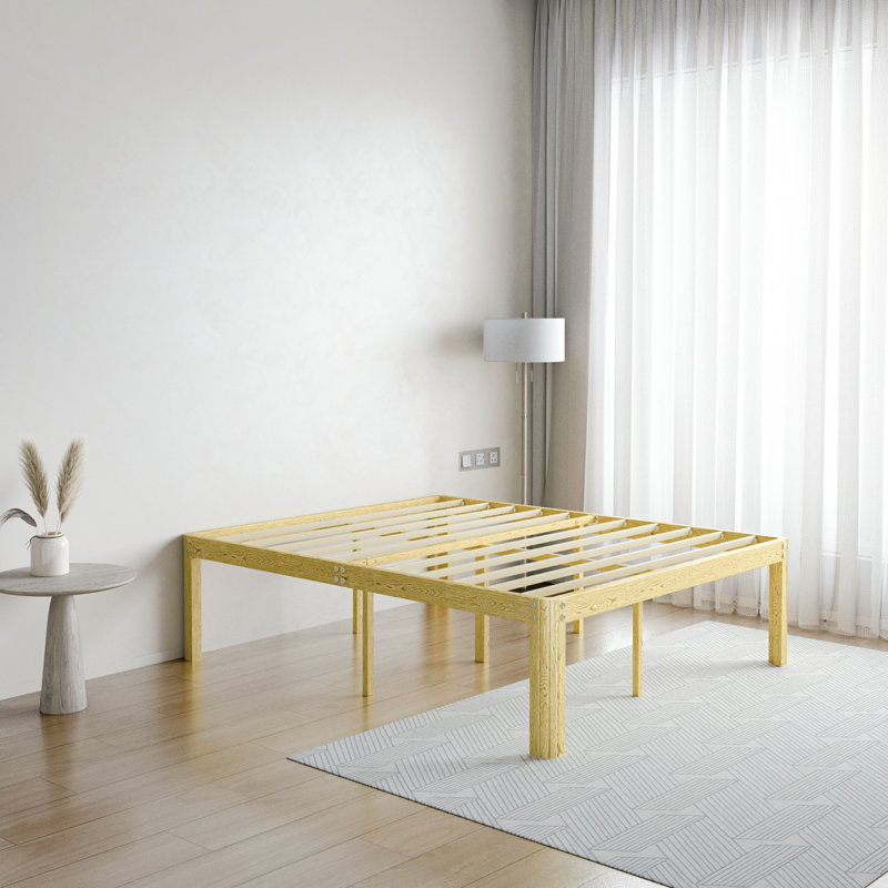 Metal Bed Frame Heavy Duty Wood Grain, King