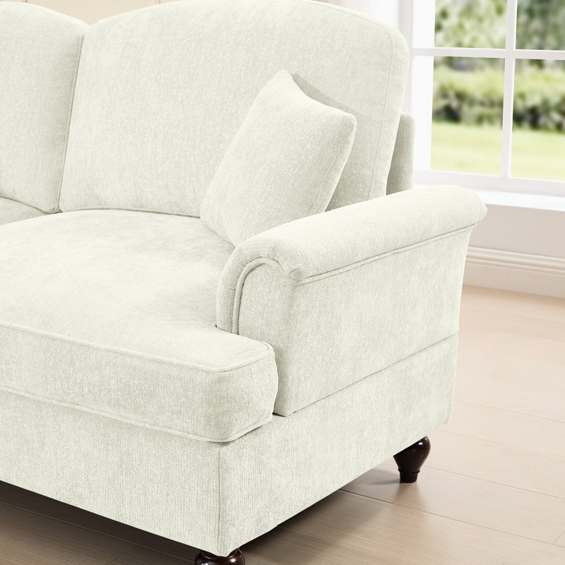 Quatre sièges en chenille blanche beige, avec accoudoirs évasés, jupes amovibles et coussin décoratif mobile avec tissu chenille, dossier à coussin incurvé, pour différentes configurations