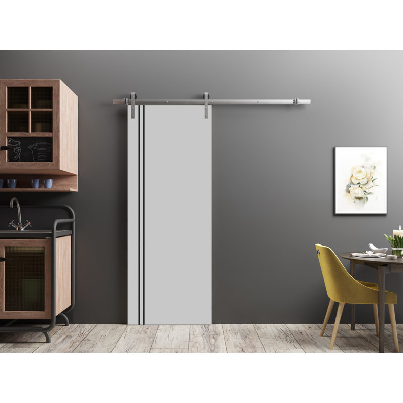 Porte de grange en bois massif massif, Gris mat, 30 po x 96 po