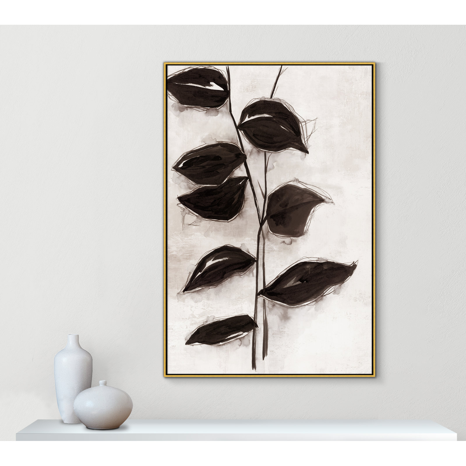 Leaves I by Eva Watts, 61.5" H x 41.5" W x 2" D, Gold Framed