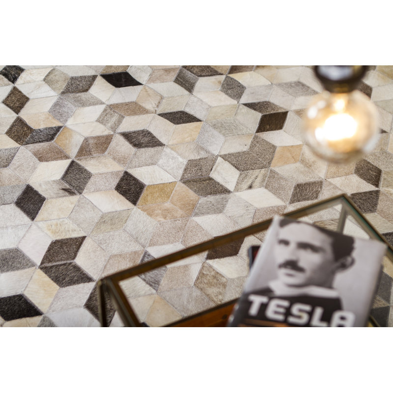 Natural Hide Cowhide Geometric Area Rug, Rectangle 9'6" x 13'6"
