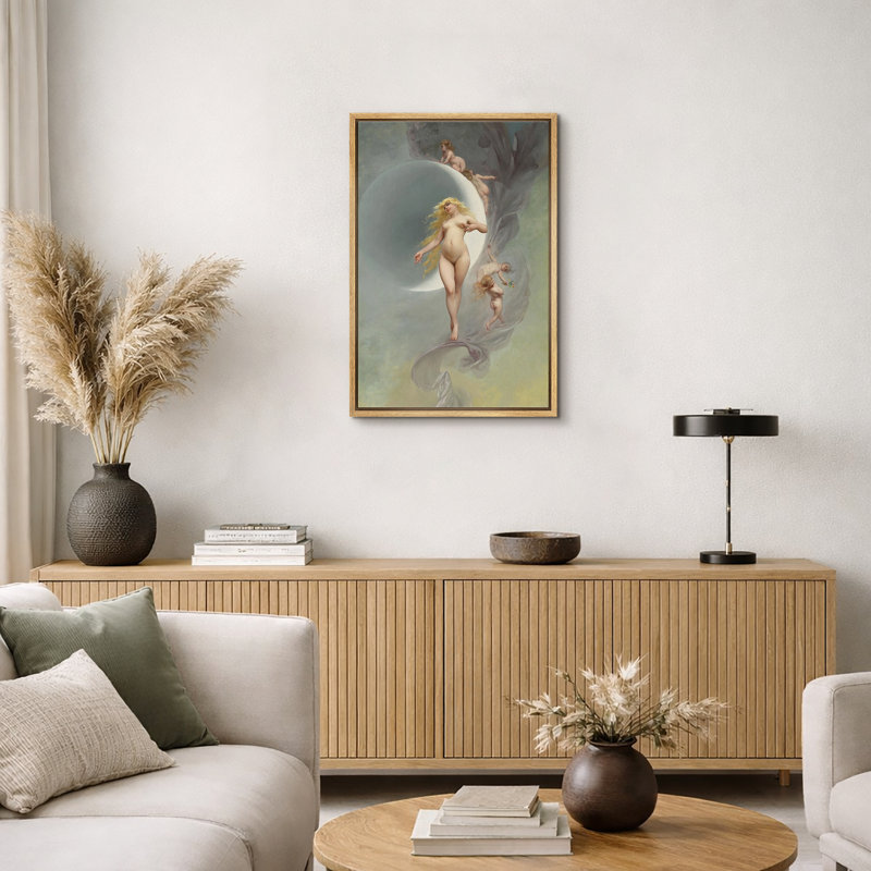 «Mythic Moon Goddess with Cherub», œuvre d'art classique sur toile, impression sur toile, H 36 po x l 24 po x P 1,5 po