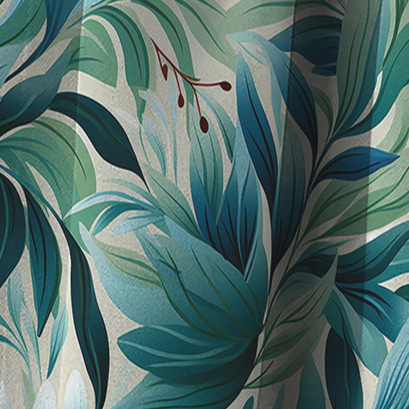 Oceanic Foliage Botanical Pattern - Floral Curtain - Blackout Floral Curtain - 1 Panels, 52" W x 84" L