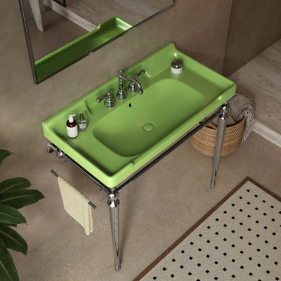 Wall-Mounted Bathroom Console Sink With Pre-Drilled Faucet Holes, Freestanding Support Legs And Towel Bar, Ideal For Modern Bathrooms