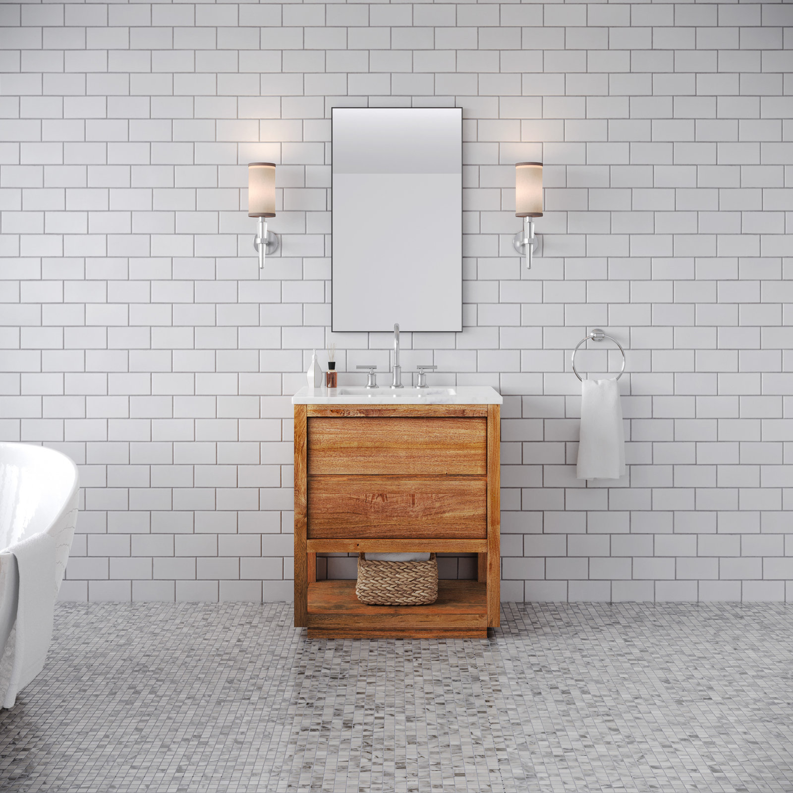 Tessa 30 In. Mango Wood Carrara White Marble Countertop Bath Vanity with Chrome Faucet