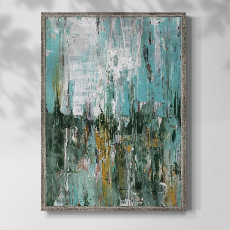 «Abstract Turquoise Forest I», reproduction encadrée - bois massif, H 11 po x l 9 po