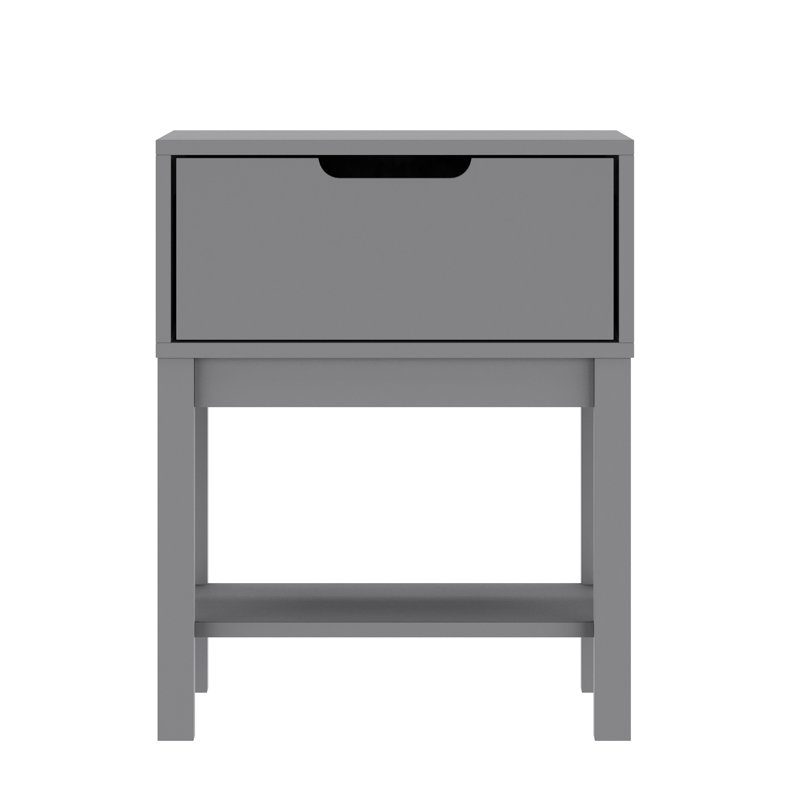 Wooden Night Stand For Kids Bedroom With Storage Drawer And Shelf, Gray
