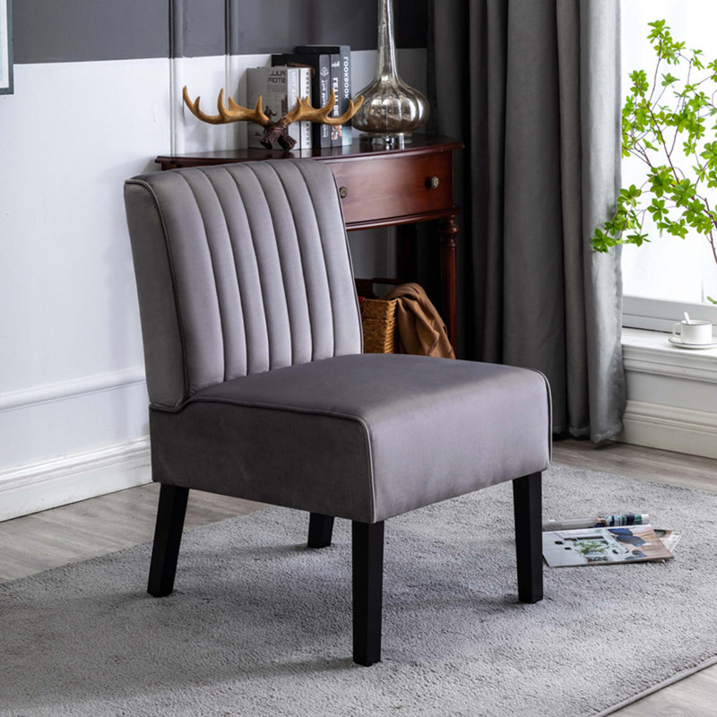 Reese Mid Century Modern Accent Chairs Set of 2 with Minimalist Design, Elegant Velvet Upholstery and Solid Wood Legs, Gray