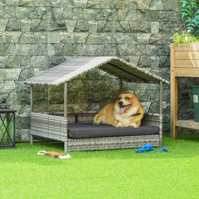 Niche pour chien en rotin avec coussin imperméable Pawhut Wicker