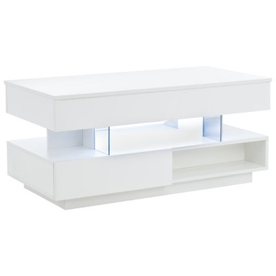 Lift Top Coffee Table With Hidden Compartment, 2 Storage Drawers And Ajustable Led Lights