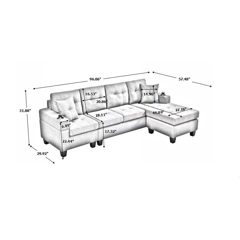 96.06'' Upholstered Sofa, Black Fabric