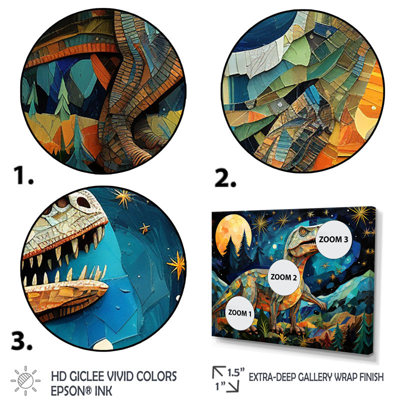 Ancient Dinosaur Legends III - Dinosaurwall Art, Black Closed Corner Frame, 30" H x 40" W x 1.5" D