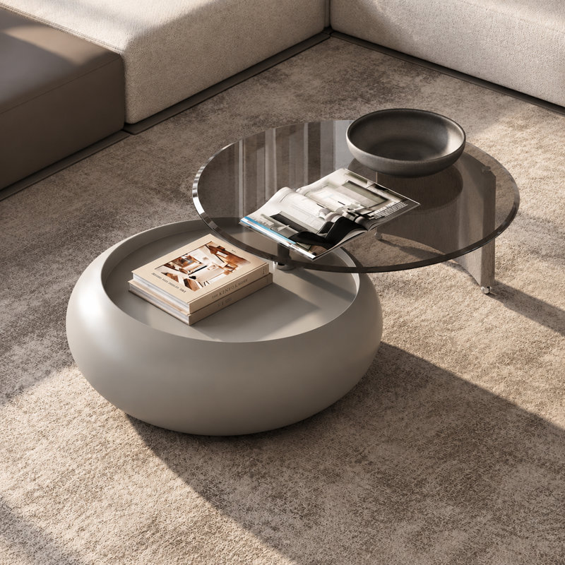 Table basse pivotante moderne 50,39 po avec plateau en verre trempé