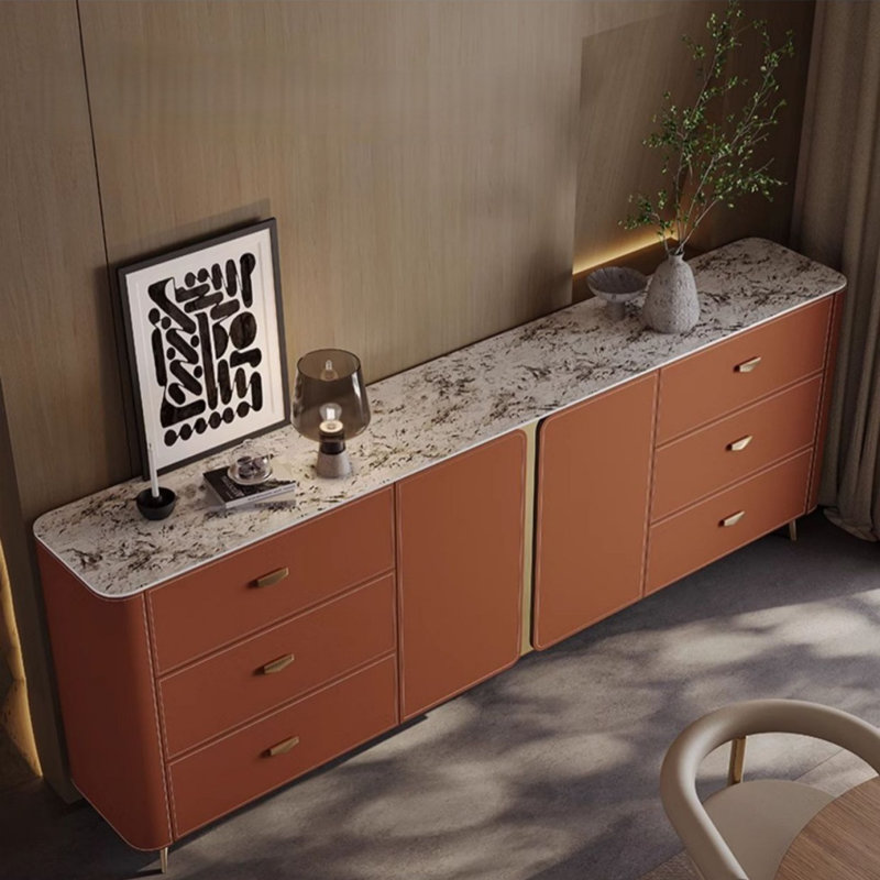 Italian Minimalist Luxury Sideboard, 35.43" H x 78.74" W x 13.78" D, Orange
