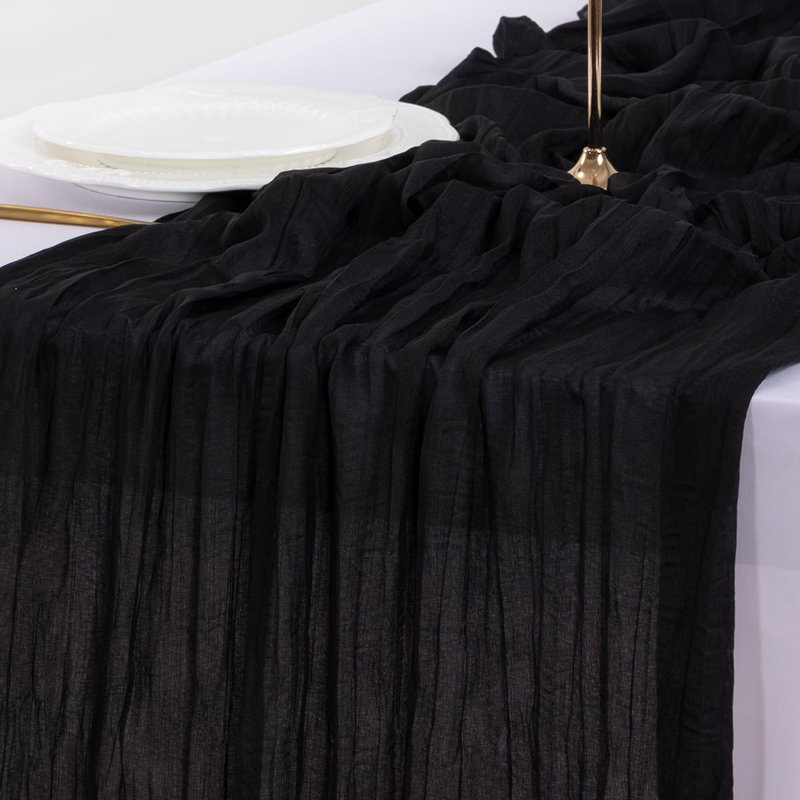 120" (10ft) Boho Cheesecloth Table Runner -Black, Black