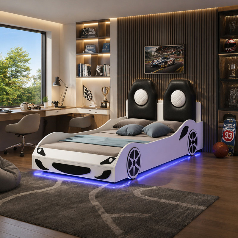 Lit plateforme Wood, Blanc