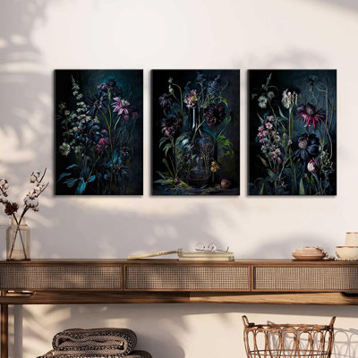 3 pièces Art mural foncé sur toile florale rétro Moody fleurs apothicaire botanique macabre gothique peinture photo impression murale affiche pour appartement