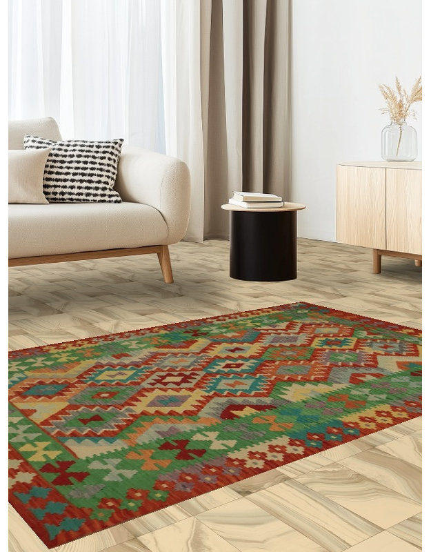 Artful Symmetry Colourful Patterns Kilim Oriental Rug 4x6