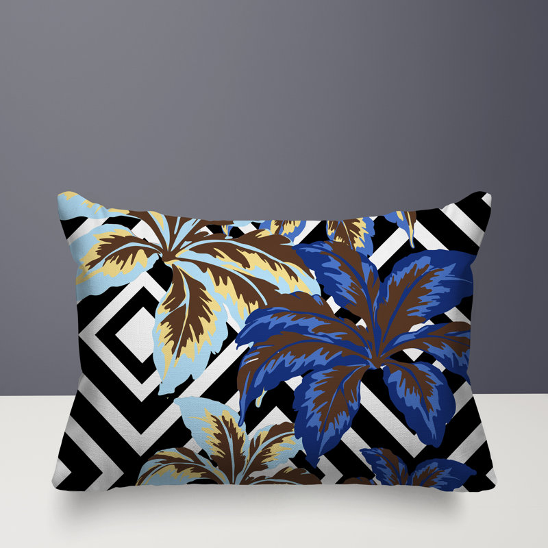 Oreiller rectangulaire réversible intérieur / extérieur Hoku, Bleu, Rectangle H 14 po x l 20 po
