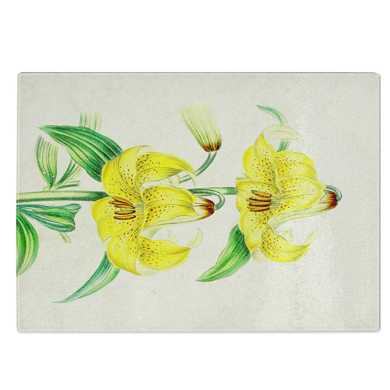 Glass Illustration of Yellow Lilies Chopping Board, 28.5 cm W x 20 cm L