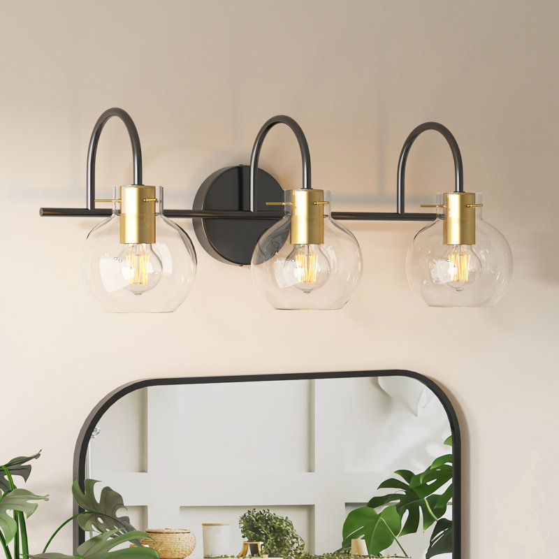 Luminaire de meuble-lavabo avec abat-jour transparent, Trois lumières, H 8,27 po x l 21,46 po x P 8,46 po