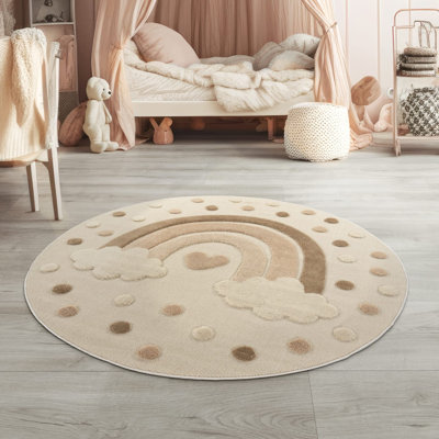 Tapis moderne pour enfants avec arc-en-ciel beige beige