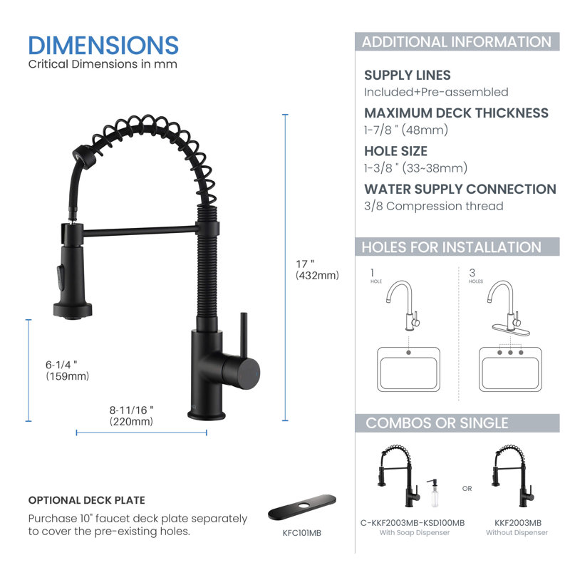 KIBI Aurora Pull Down Kitchen Faucet, Matte Black