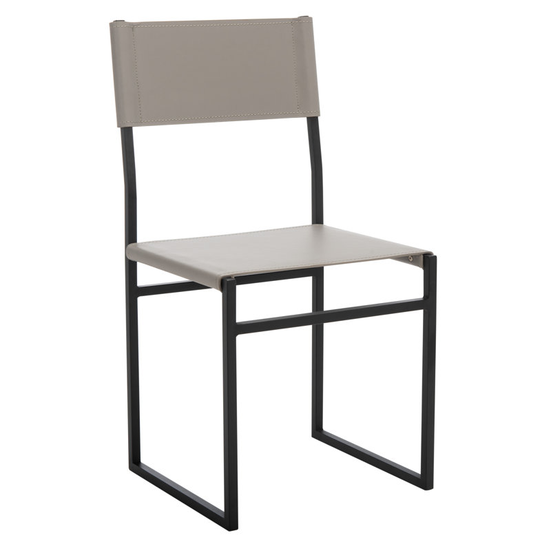 Rowayda 18'' H Leather Upholstered Metal Armchair, Light Gray