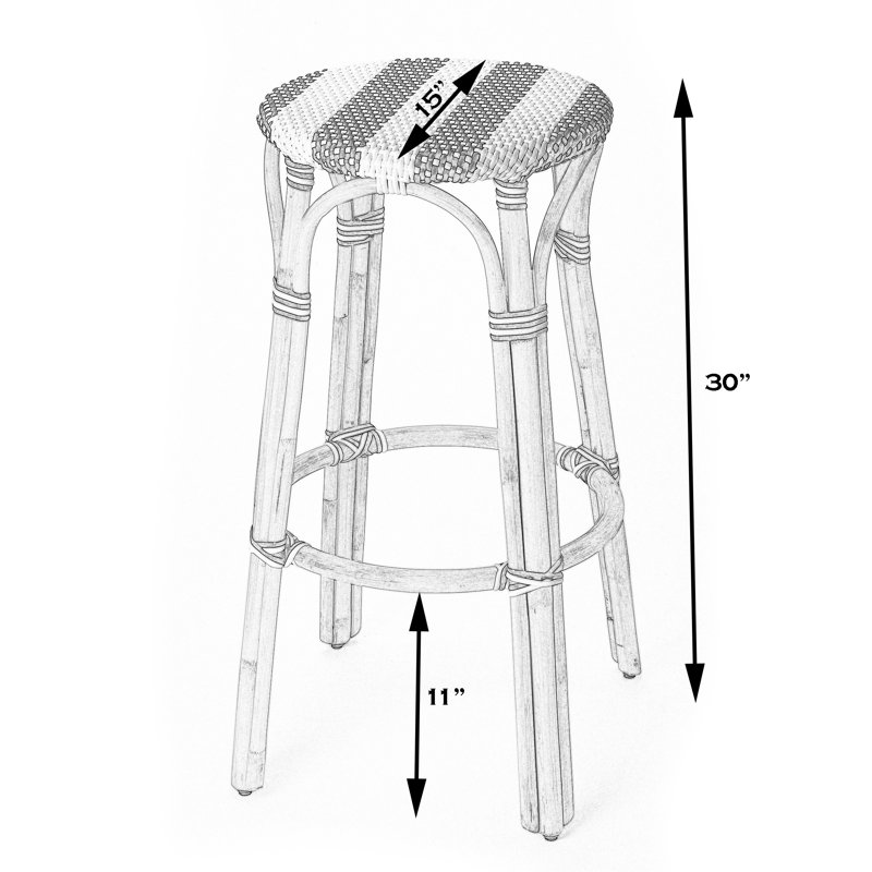 Tobias Rattan Bar Stool & Counter Stool, Counter Stool (24" Seat Height), White/Tan Dot/Natural Rattan Frame