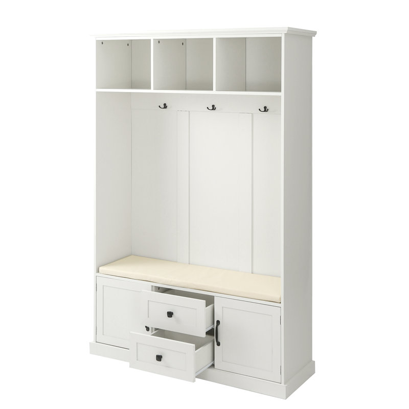 Riju Hall Tree 47.2'' Wide with Bench and Shoe Storage, White