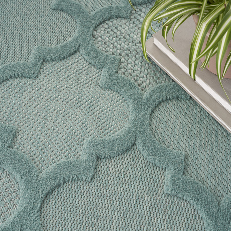 Tapis intérieur / extérieur bleu turquoise / bleu sarcelle Adianey, Rectangle 8 pi x 10 pi