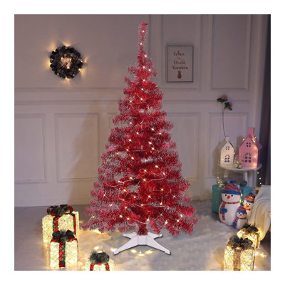 Arbre de Noël artificiel illuminé 4 pi, pin rouge épinette éclairé avec 70 lumières DEL, 8 modes et minuterie, décoration de fête de Noël