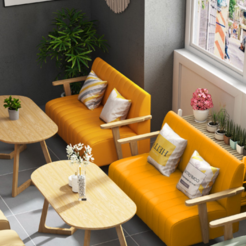 Banc rembourré en similicuir, Jaune