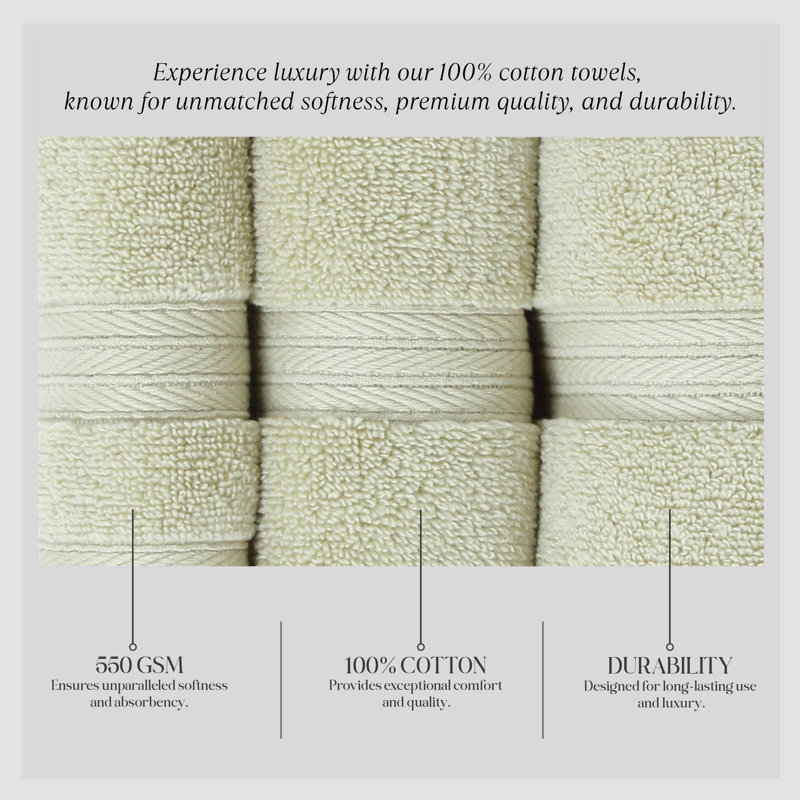 Elegance Essentials 550GSM 100% Cotton Zero Twist Super Absorbent Wash Cloth (Set of 12) - 13"x13", Green