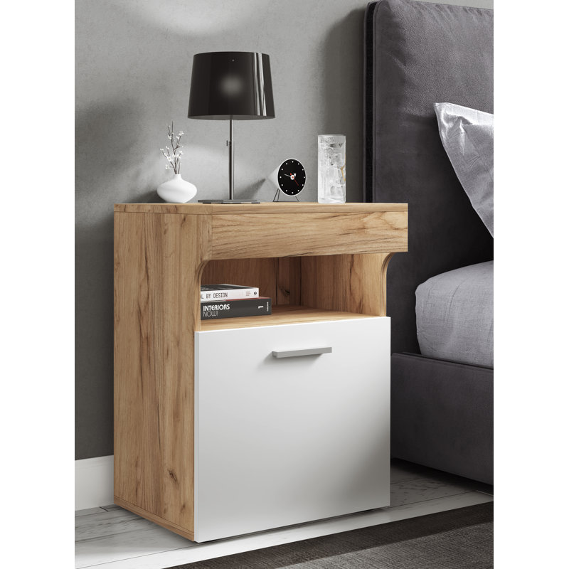 Enni 45cm W Manufactured Wood Bedside Table, Honey Oak