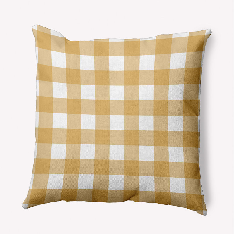 Gingham Plaid Accent Pillow, 16" x 16", Golden Mustard