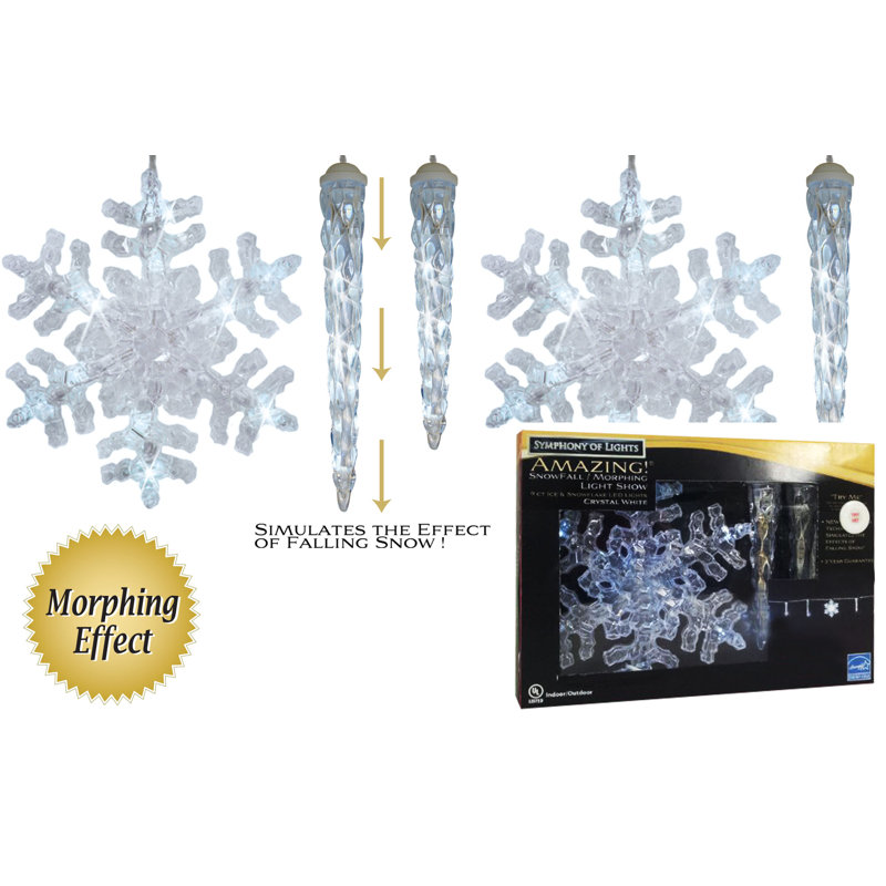The Holiday Aisle® 9 Ct Amazing! Snowfall With Random Morphing Snowflake LED Light Show, Crystal White