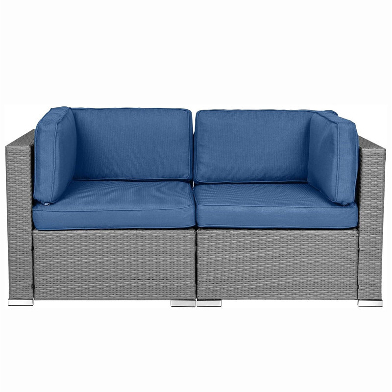 Osier large de 59 po avec coussins Rister, Bleu denim