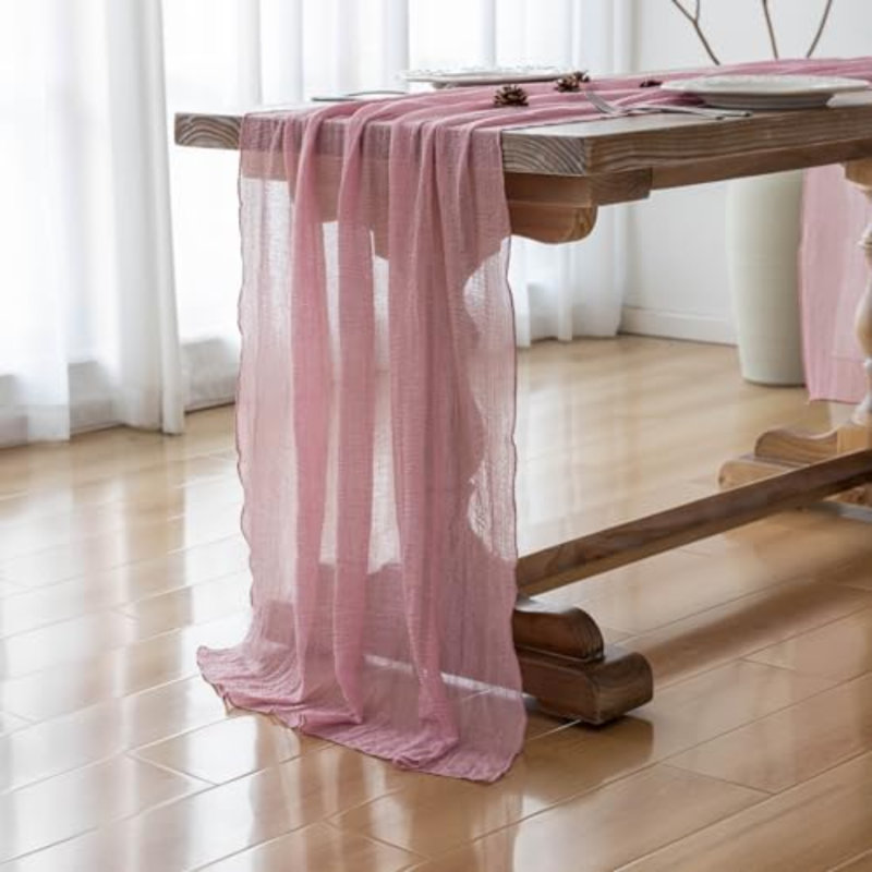 2Pcs Dusty Rose Cheesecloth Table Runner 120 Inches for Party Home Décor