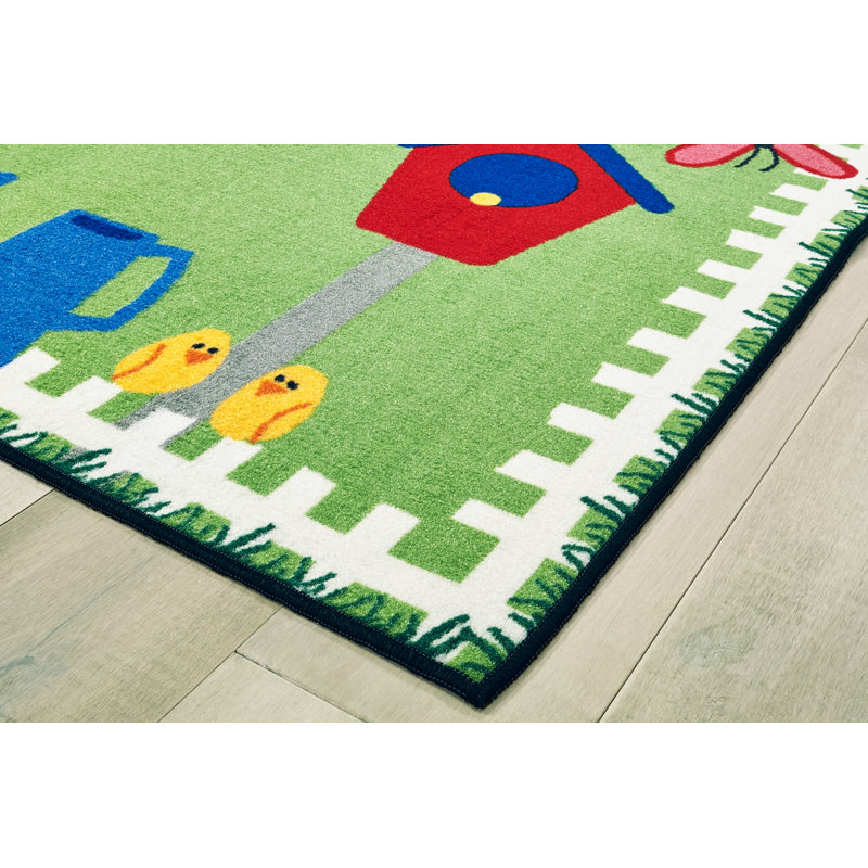 Garden Time Green and Blue Synthetic Kids Rug 4' x 6'
