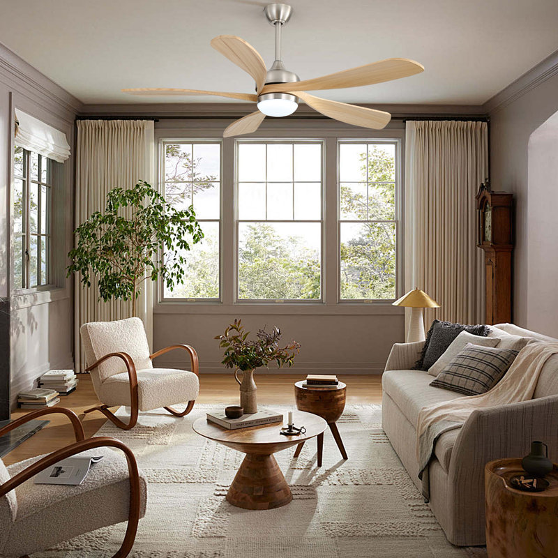 52"Ceiling Fan With Light And Remote Control, 6-Speed Reversible Quiet Dc Motor, 3 Color Temperatures Led Light, 3 Timer Settings, Adjustable Height For Large Room, Bedroom, Living Room,Orginal