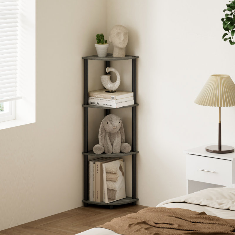 4-Tier 43.5" Corner Bookshelf, Open Shelves for Display and Storage, Gray; Black