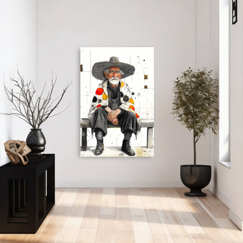 «Rustic Man», chapeau coloré, portrait abstrait rustique coloré, art mural, H 48 po x l 32 po
