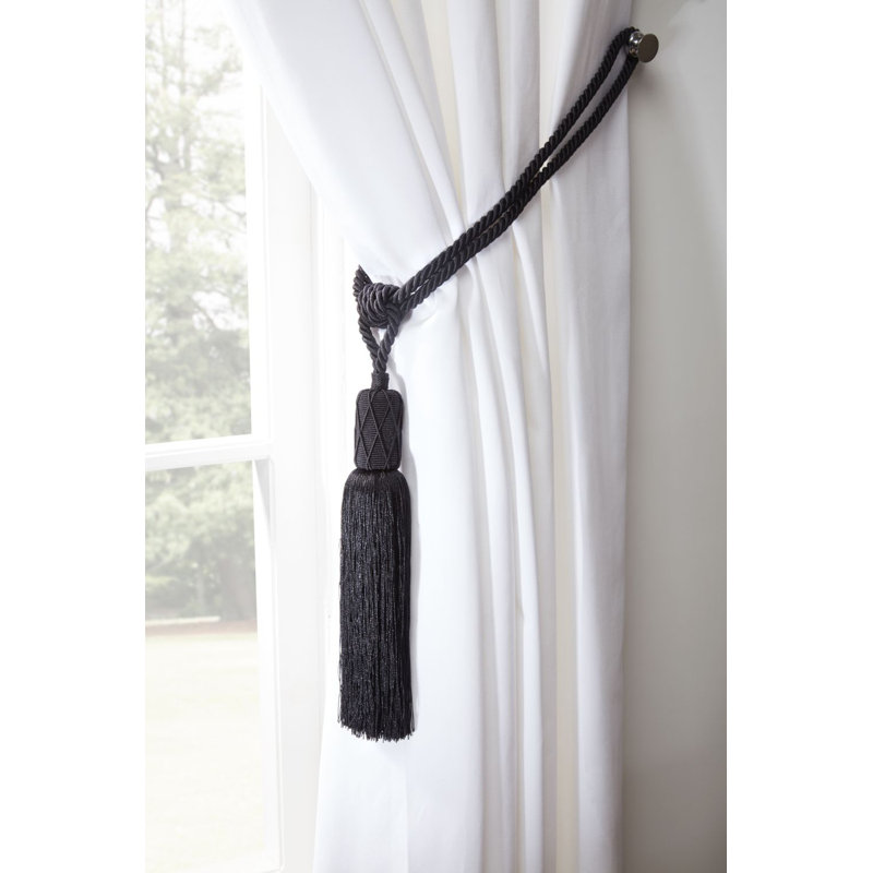 Tatum Ochre Fabric 60cm Curtain Holdback/Tieback, Black