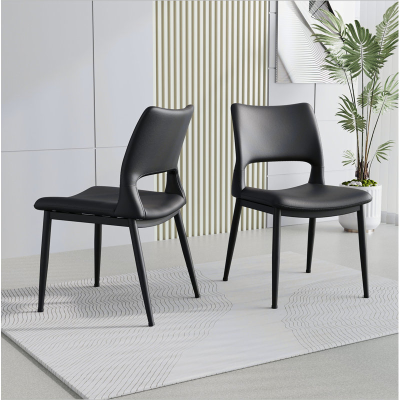 Ensemble de 2 chaises de salle à manger modernes et minimalistes en similicuir, dossier confortable, pieds en métal, convenant aux restaurants, cuisines et bureaux.