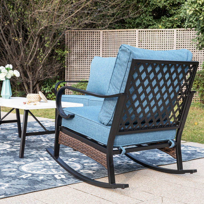 5-Person Sofa Seating Group With Rocking Lounge Chairs, Denim Blue