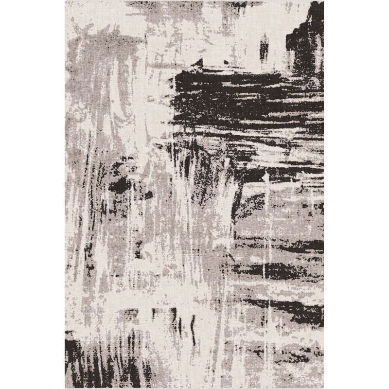 Tapis intérieur / extérieur en polypropylène tissé à la machine en noir Vitala, Rectangle 2 pi 8 po x 5 pi