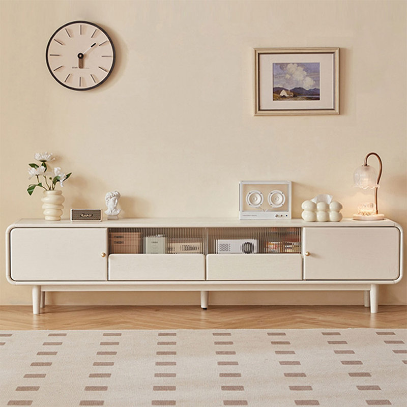Meuble télé blanc en bois massif et verre,  70.87"