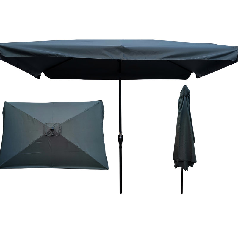 Parasol de patio 10 x 6,5 pieds pour piscine, imperméable, mât noir, 40+ Upf, Gris