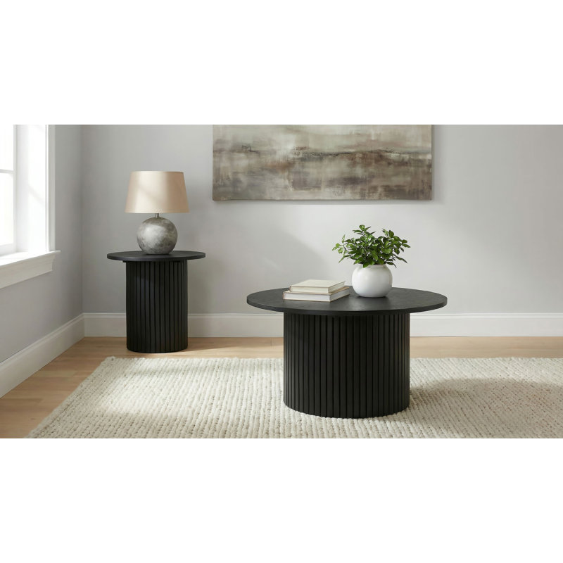 Ensemble de tables basses et de tables de bout Wanesha, Noir, 2 pièces: table basse, table de bout